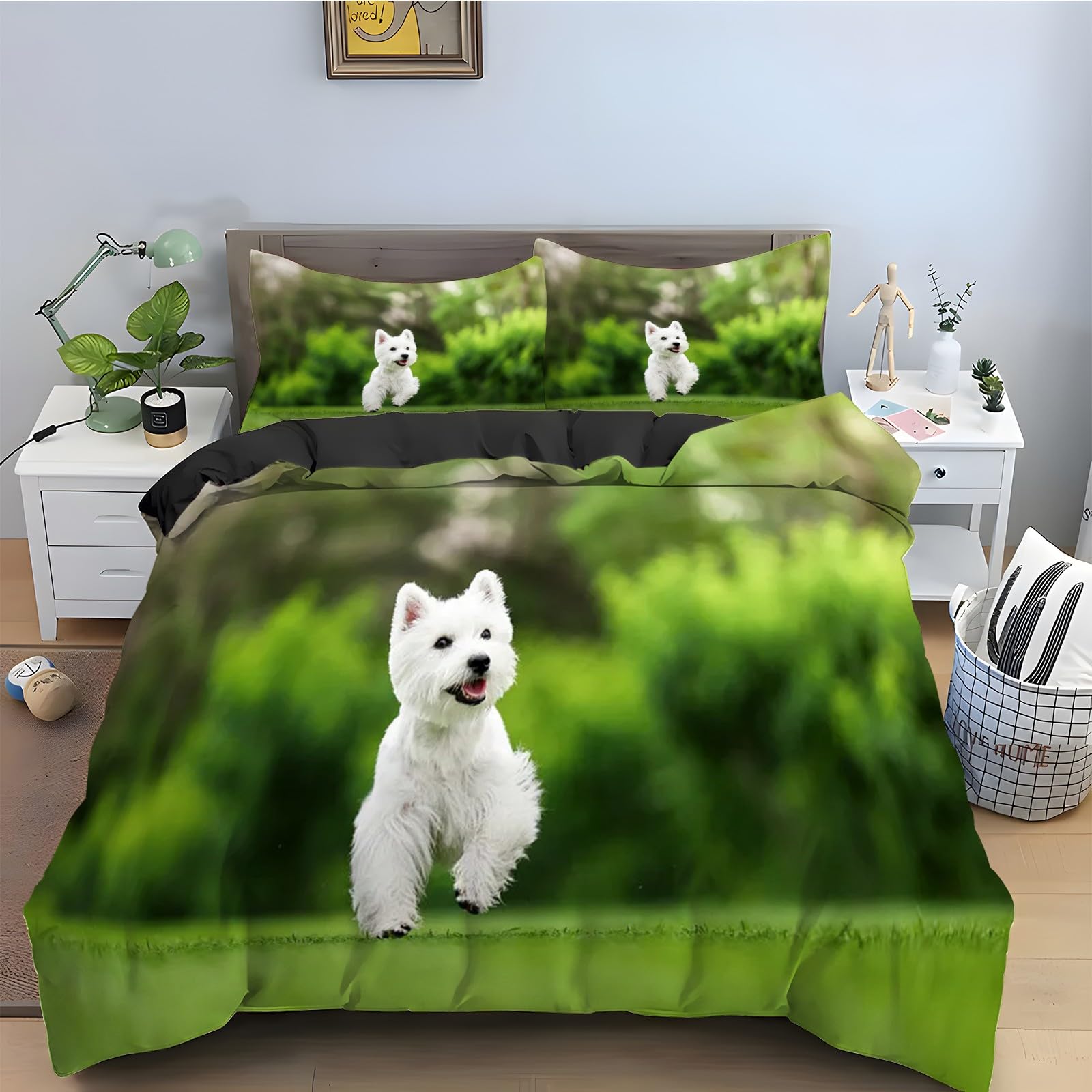 Ensemble de literie 3 pièces chien Westie pour une chambre cocooning