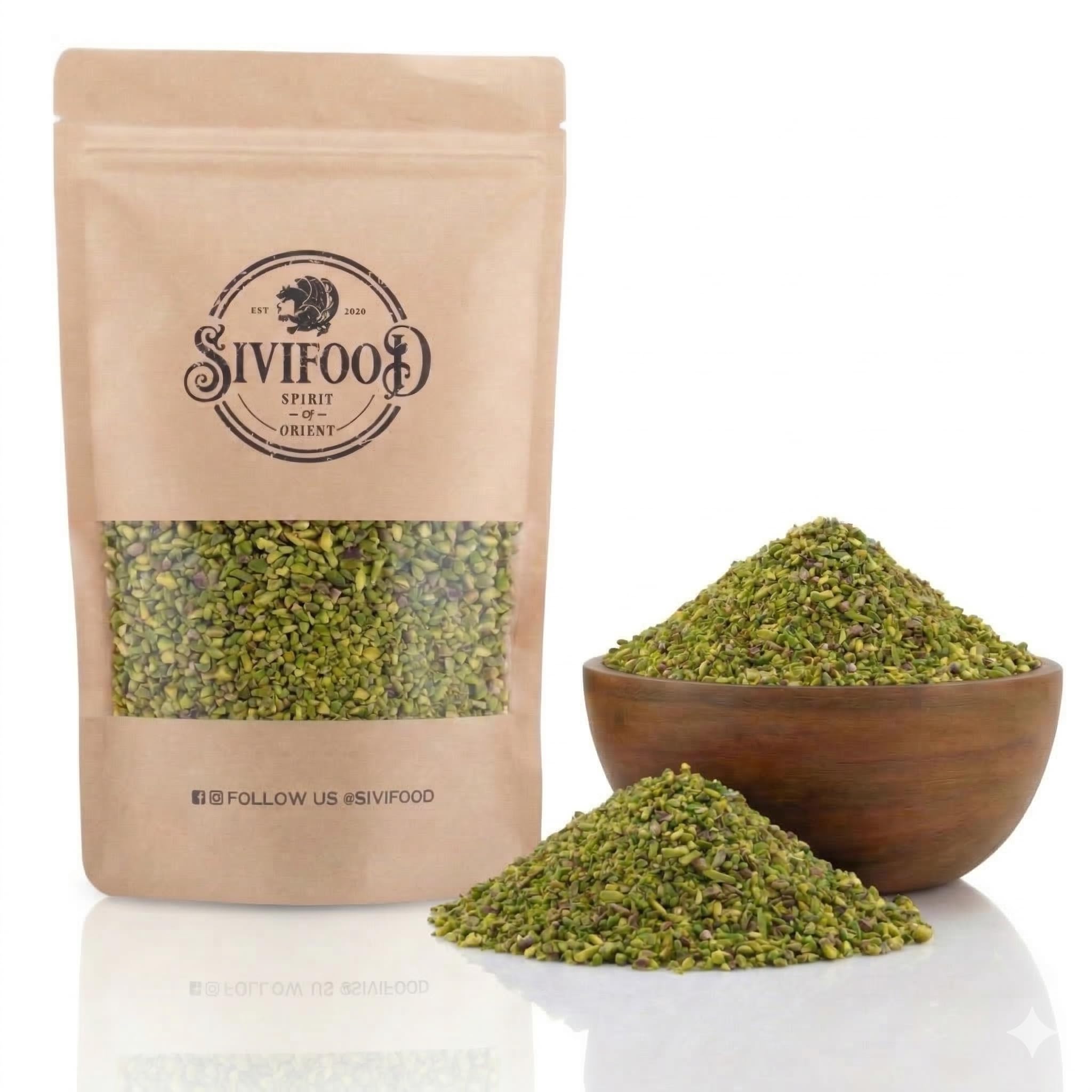 SIVIFOOD® Fein gehackte Pistazienkerne [500g] – Naturbelassene Pistazien gehackt in Premium Qualität – Gehackte Pistazien zum Backen, für Kuchen, Torten & Baklava als Topping – Ungesalzen & vegan