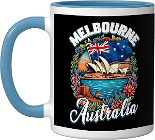 Melbourne Australia Vacation Australian Travel Souvenir Ceramic Mug, Blue/White