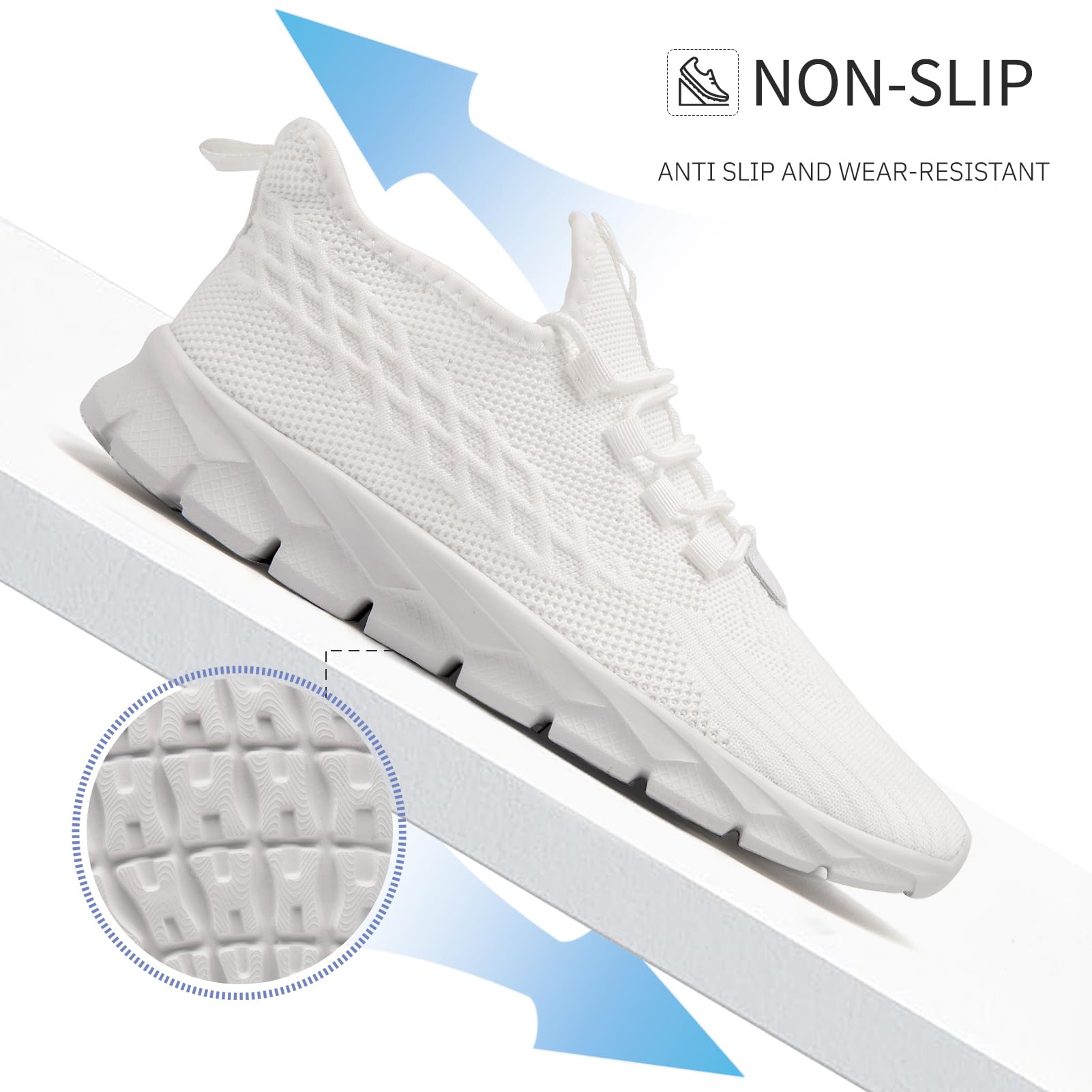 Zapatillas deportivas ligeras para hombre, para correr, caminar, gimnasio, todo blanco, 44 EU | Entrenamiento, tenis, correr, fitness, trabajo, casual, cómodo, malla transpirable, antideslizante