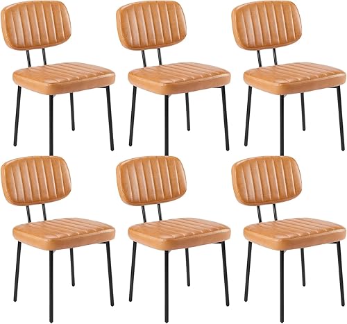 Sweetcrispy Juego de 6 sillas de comedor, tapizadas de mediados de siglo, modernas sillas decorativas de cocina con asiento acolchado de piel