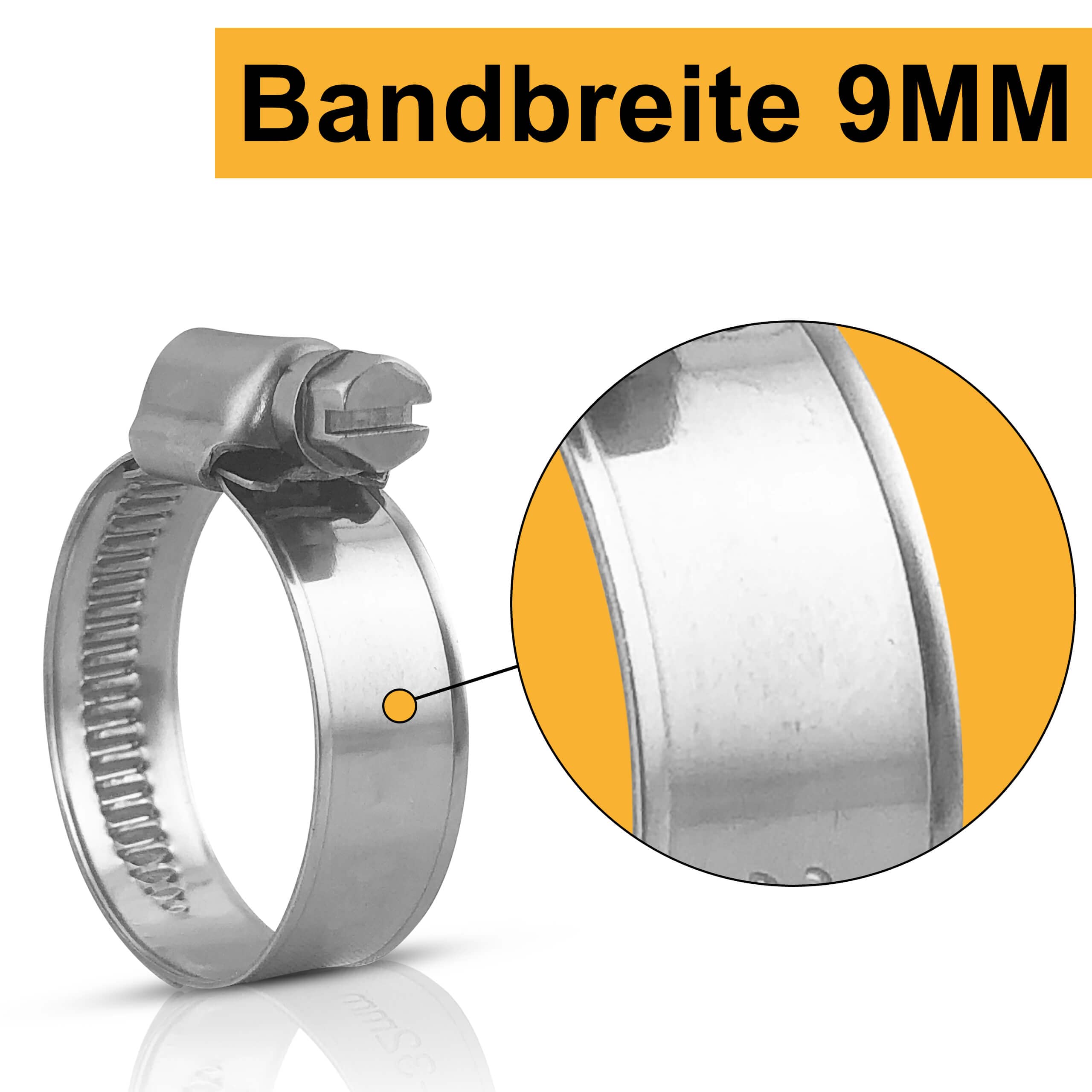 Schlauchschellen Edelstahl 10-16 MM | 9 MM Band | [Extra Stark] 100 Stk in Qualität W4 – Für Garten, Waschmaschine, Pool, KFZ - Schlauchklemmen, Schlauchschellen Set, Schellen, Klemmschelle