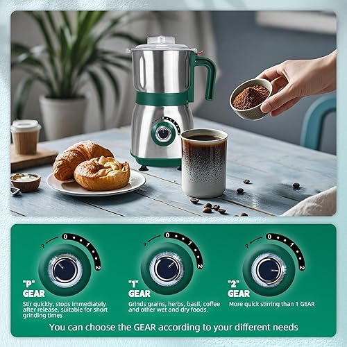 Miniatura 5 de Molinillo de especias eléctrico, molinillos de nueces de hierbas para cocina, molinillo de espresso desmontable con cuchillas de acero inoxidable,