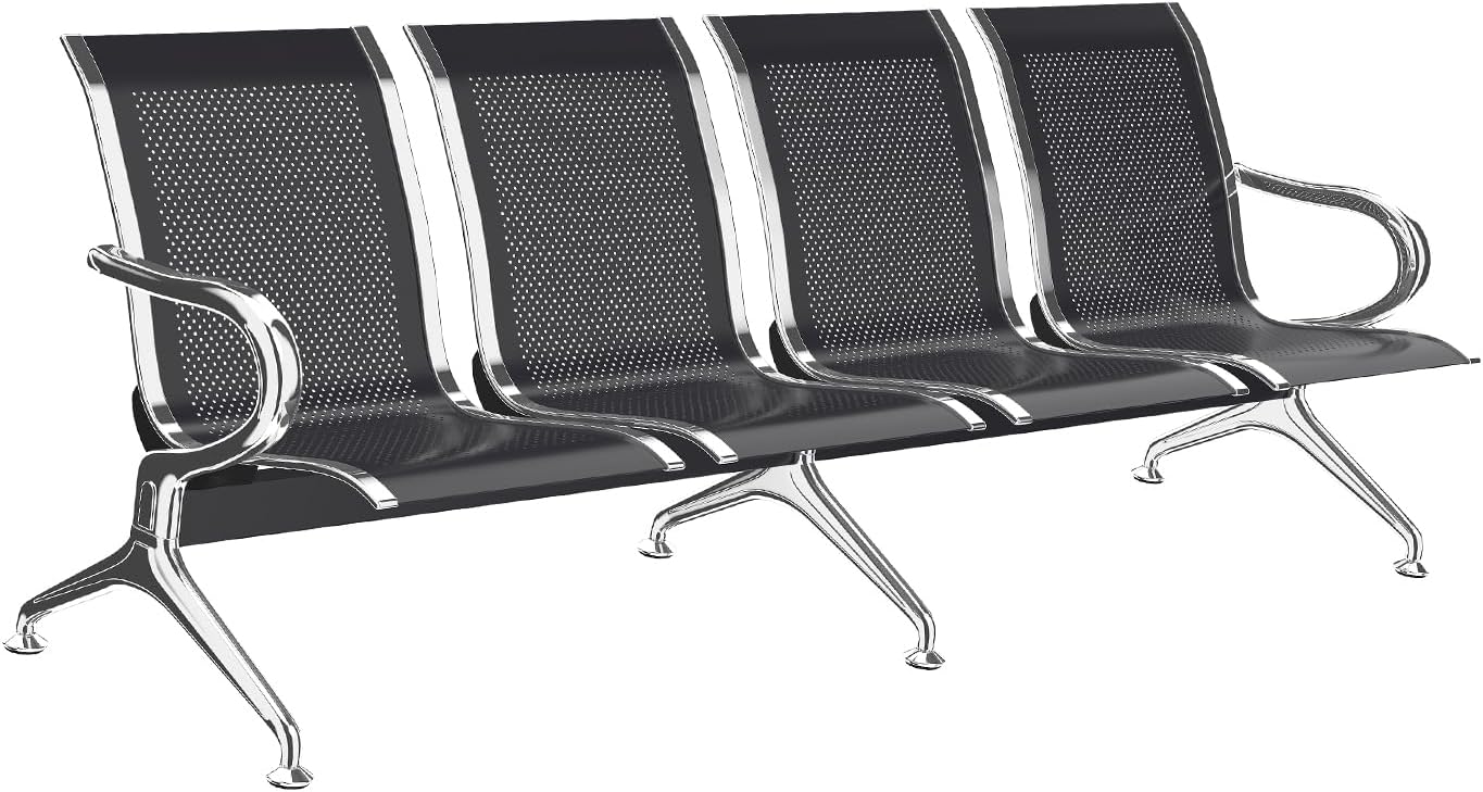 Waiting Room Bench - 4 Seat Whole Row Chair Waiting Room Chairs with Arms Airport Reception Bench, Lobby Seating Office Waiting Area Chairs for Airport Business Hospital Market Black