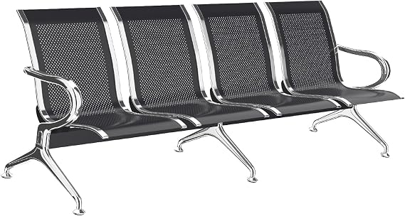 Waiting Room Bench - 4 Seat Whole Row Chair Waiting Room Chairs with Arms Airport Reception Bench, Lobby Seating Office Waiting Area Chairs for Airport Business Hospital Market Black