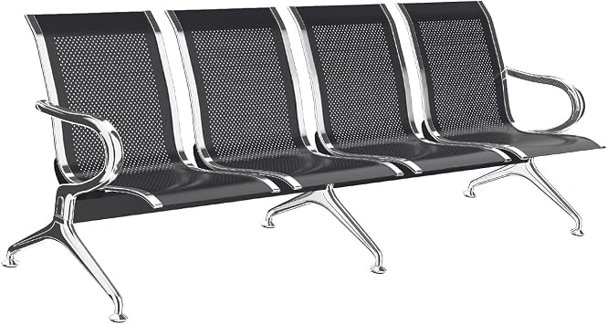 Waiting Room Bench - 4 Seat Whole Row Chair Waiting Room Chairs with Arms Airport Reception Bench, Lobby Seating Office Waiting Area Chairs for Airport Business Hospital Market Black