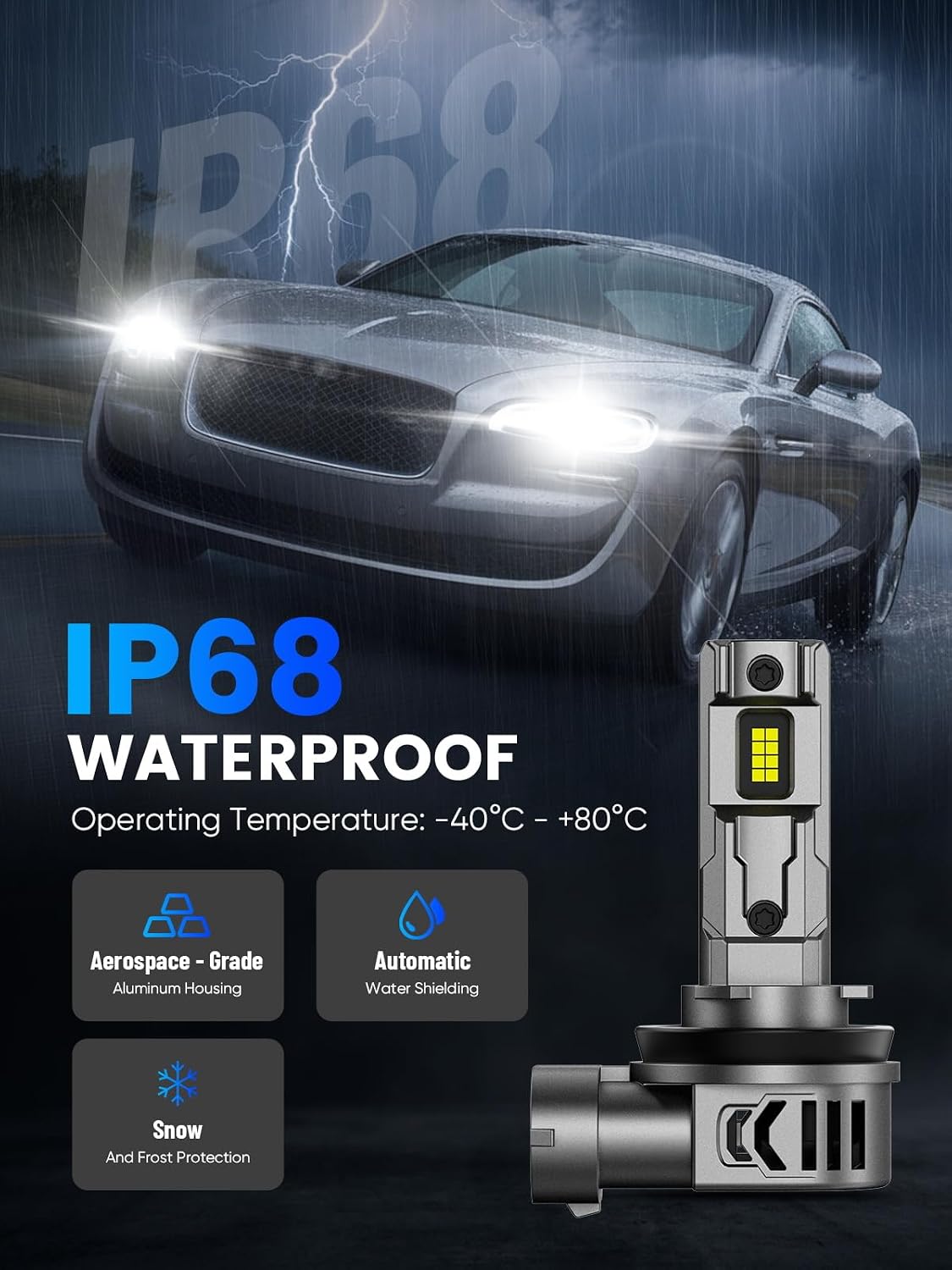 NOVSIGHT H11 9005 LED Bulbs Combo, 96000LM 180W Output, 800% Brighter Than Halogen, 1:1 Mini Size, Plug and Play, CANbus Ready, IP68 Waterproof, 100000-Hour Lifespan, 4-Pack