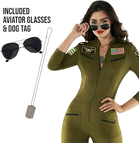 Miniatura 3 de Morph Disfraz de piloto para mujer, traje de vuelo para mujer, disfraz militar para mujer, disfraces de Halloween del ejército para mujer