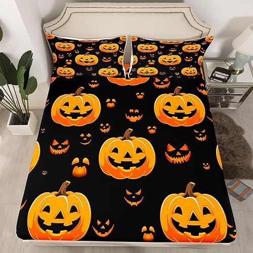 Miniatura 1 de Erosebridal Juego de funda de edredón con diseño de farol de calabaza, tamaño individual, decoración de Halloween, para niños, adolescentes,