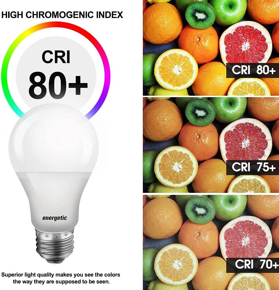 Energetic 60W Equivalent, A19 LED Light Bulb, 5000K Daylight, E26 Medium Base, Non-Dimmable LED Light Bulb 8W 760lm, ETL Listed, 6 Pack