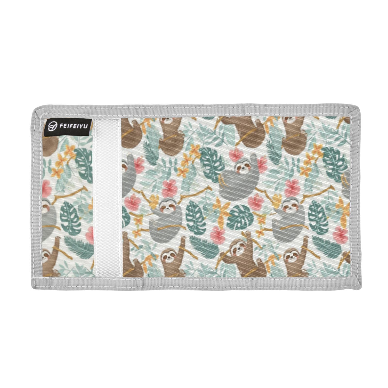 Wusikd Sloths Tree Branches Kids Wallet for Boys Girls Tropical Leaves Toddler Trifold Wallet Novelty Wallet for Teens Women Men