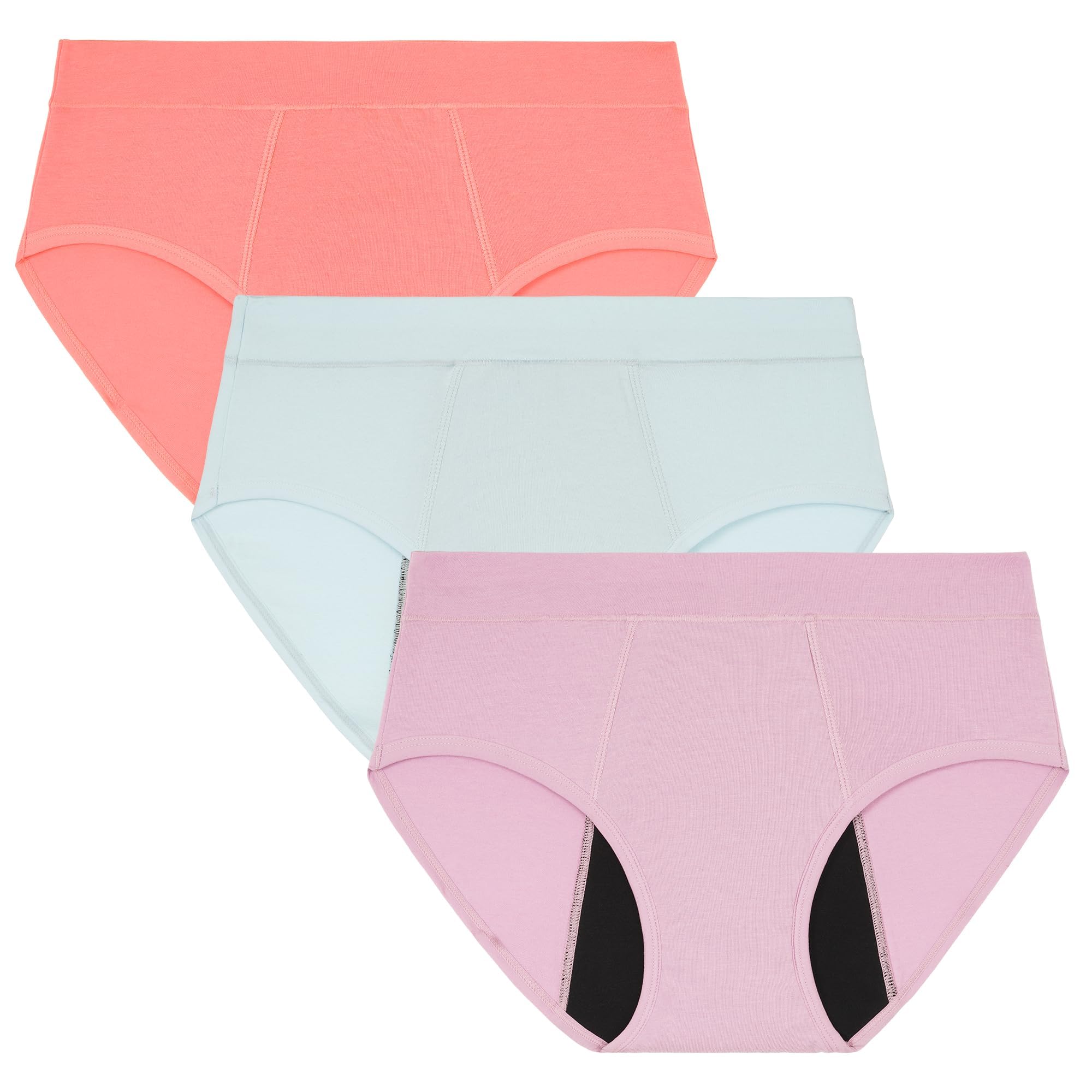 Photo 1 of INNERSY Girls' Period Underwear for Teens Heavy Flow Panties Size 10-18 Hold 4 Tampons 3-Pack(L(12-14 yrs),Serene Blush)