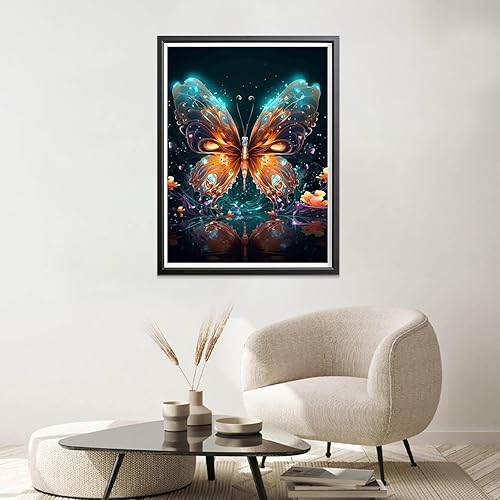 Miniatura 4 de Sheehow - Kit de pintura de diamante 5D para adultos, sueño de mariposa, taladro completo, arte de diamante, arte de diamantes de imitación, arte de