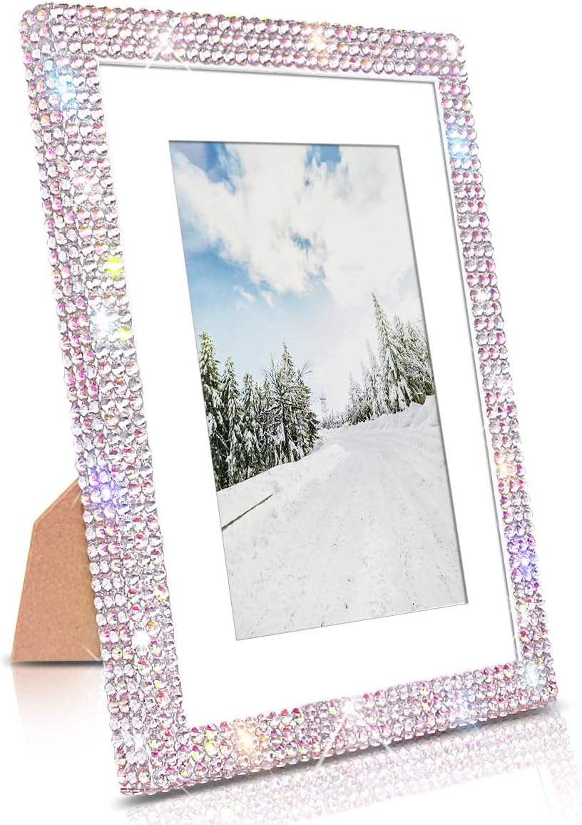 11x14 Bling Picture Frame, Display Pictures 8x10 with Mat or 11x14 Without Mat, Wall Hanging Glitter Shiny Crystal Photo Frame With Sparkle Rhinestones, Horizontally or Vertically 1 Pack