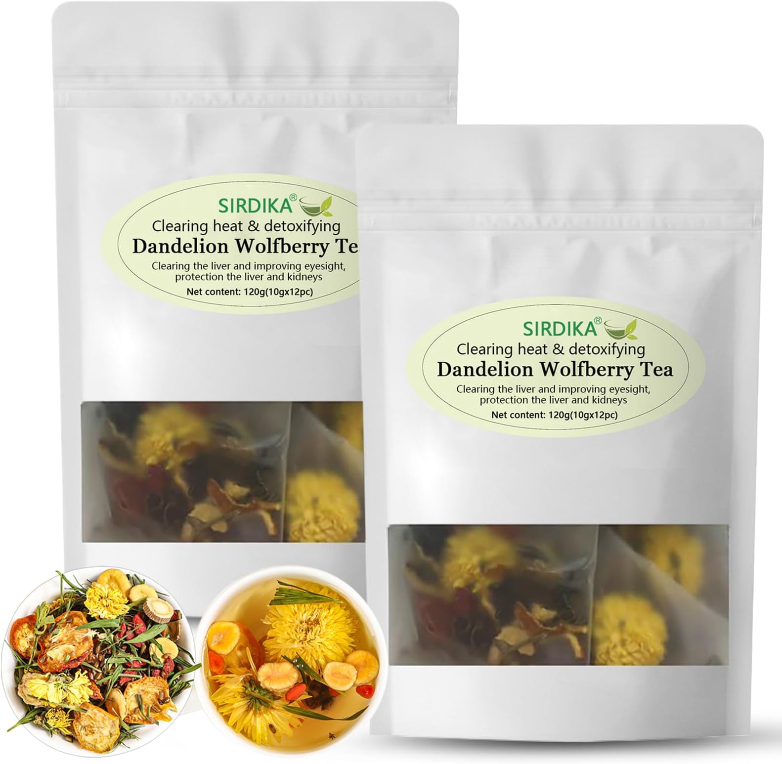 Dandelion Wolfberry Herbal Tea - Kidneys & Liver Health Tea, Seven Herbal Ingredients Natural Blend, Dandelion Wolfberry Tea Bags Organic 120g/12PC (2Bag(24Pcs))