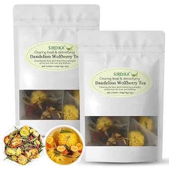 Dandelion Wolfberry Herbal Tea - Kidneys & Liver Health Tea, Seven Herbal Ingredients Natural Blend, Dandelion Wolfberry Tea Bags Organic 120g/12PC 2Bag24Pcs