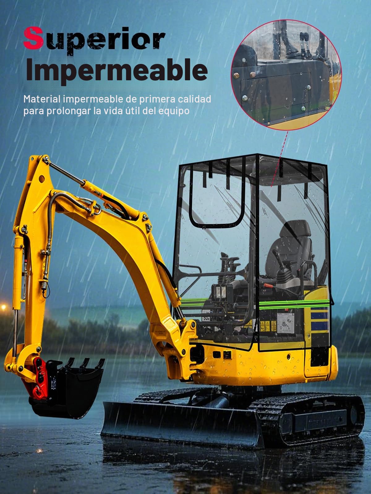 Cubierta de Mini Excavadora, Caja Transparente para Cabina de Excavadora con Tela Oxford 600D y película de PVC Compatible con Bobcat E20/Kubota U17 para 1750-3500 Libras, protección