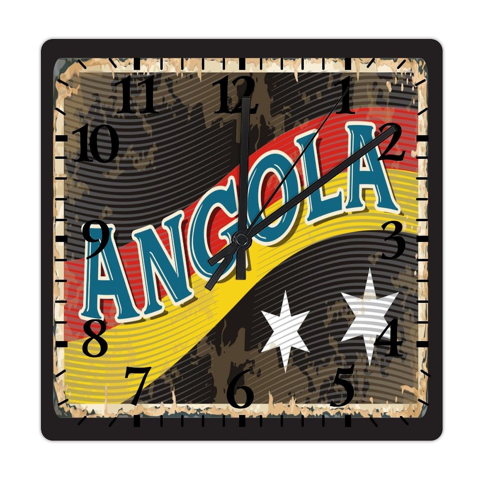 Horloge murale carrée de 38 cm avec le drapeau de l'Angola pour salon