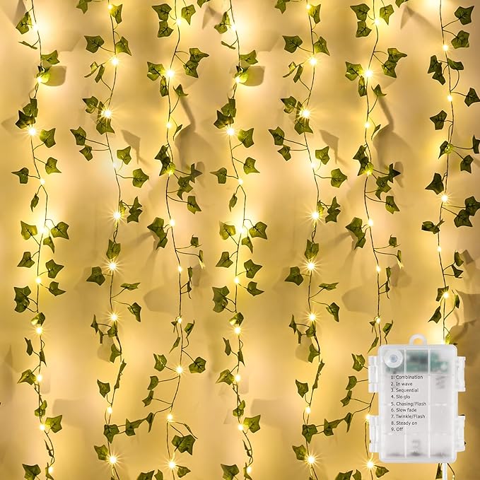 GuKKK LED Lichterkette Efeu Künstlich, 10M Fake Efeu Girlande mit 100 ...