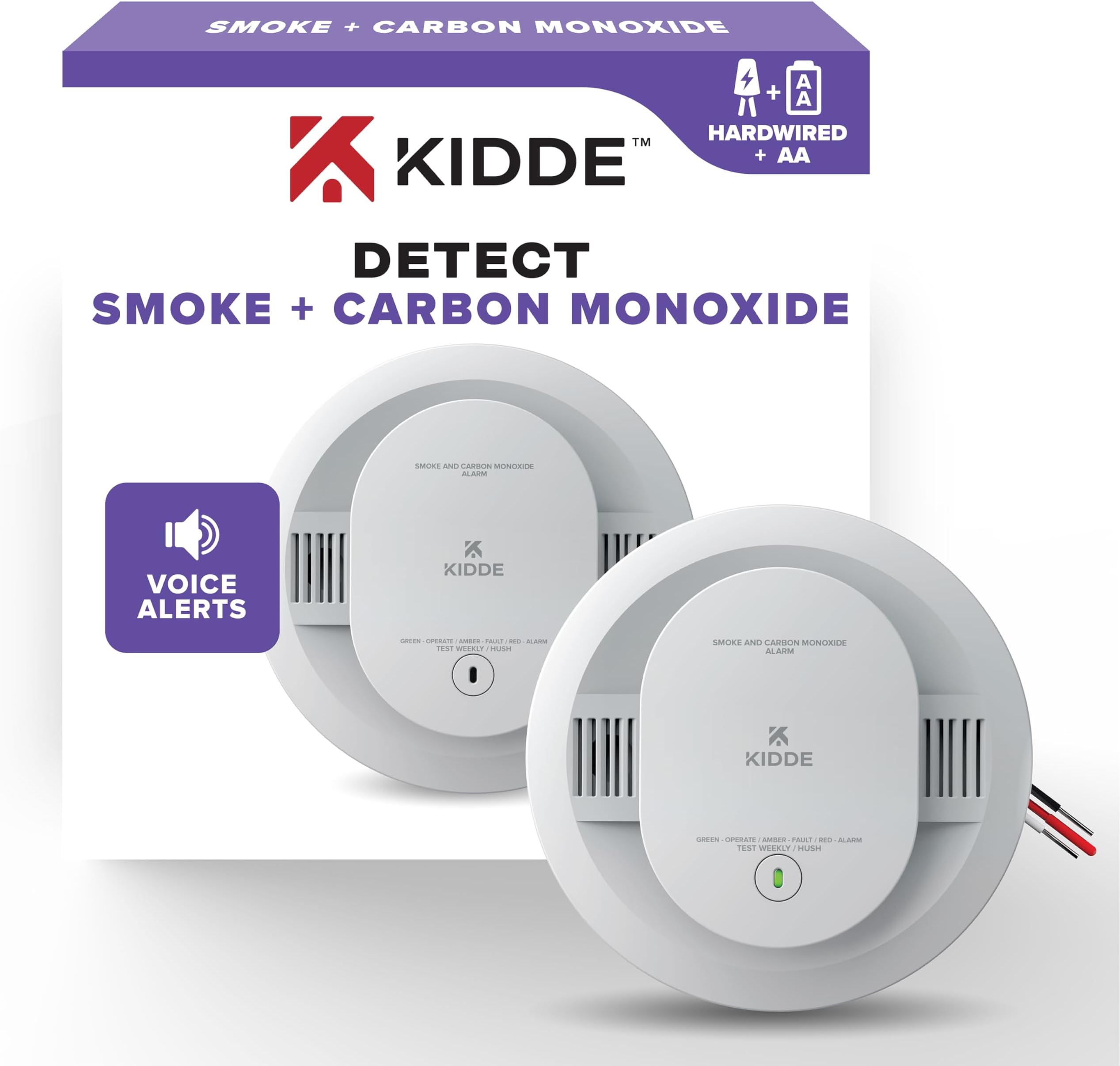Smoke and Carbon Monoxide Detector, Hardwired with AA Battery Backup, Voice Alerts, Interconnectable, LED Status Lights, 85 dB Alarm, 5-inches, 30CUAR-V, 1 Pack
