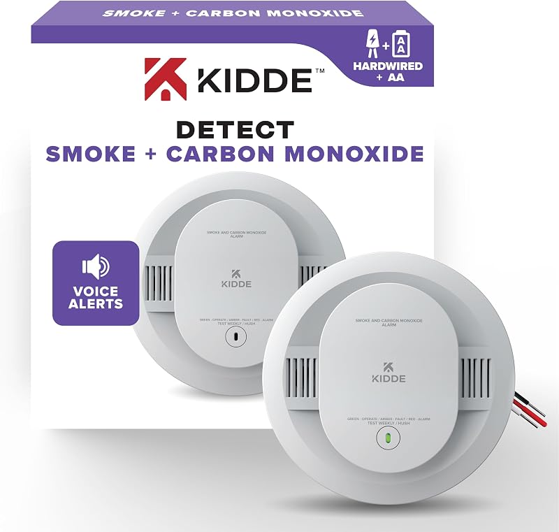 Kidde Smoke & CO Detector, Hardwired & AA Battery Backup, 30CUAR-V, 1 Pack | Voice Alerts and Wired Interconnect Capability with Smoke and Carbon Monoxide Detection, Ideal for Homes & Apartments
