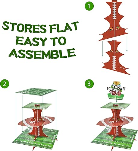 Miniatura 8 de Soporte para cupcakes de 3 niveles con temática de fútbol, suministros para decoración de fiestas deportivas para niños, para el día del partido,