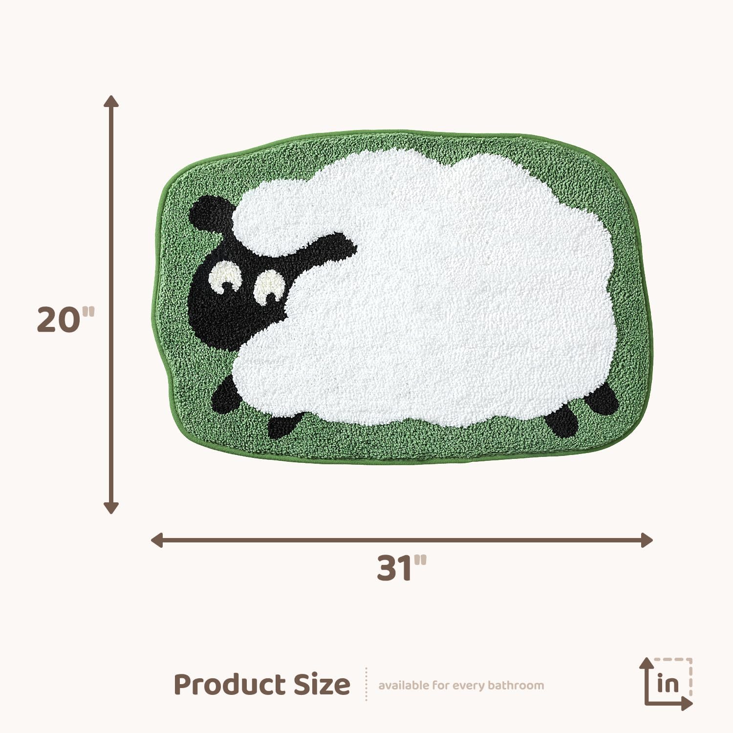 Molesun Cute Sheep Bath Rug, Bathroom Mat Non-Slip Soft Shower Rug Funny Plush Microfiber Water Absorbent Shaggy Floor Mats for Kids Room, Bedroom, Kitchen (Sheep, 20 x 31)