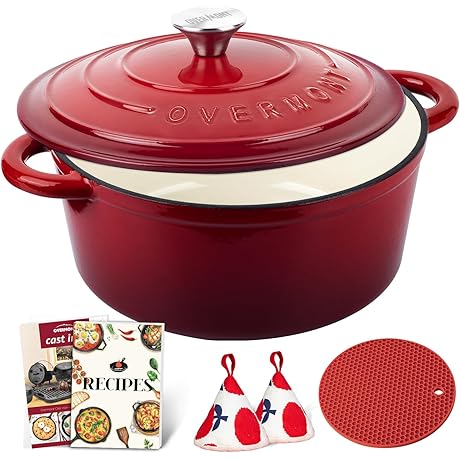 Overmont Enameled Cast Iron Dutch Oven - 5.5QT