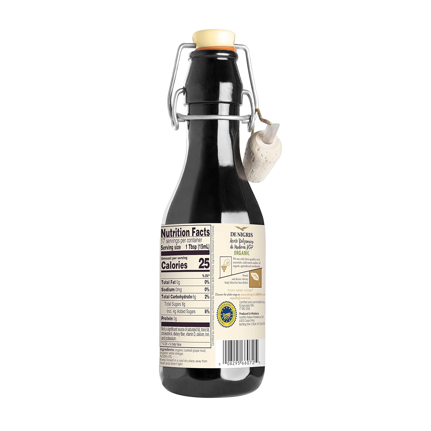 De Nigris Premium Organic Balsamic Vinegar Of Modena (55% Grape Must) 8,5 Oz (250ml) | Balsamic Vinegar From Modena Italy, Ideal For Hot Dishes | Balsamic Vinegar Aged | Balsamic Vinegar Organic