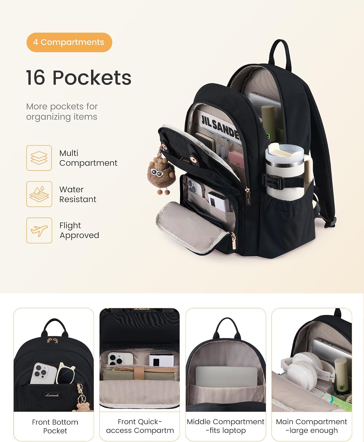 LOVEVOOK School Backpack for Girls, Bookbag with 15.6" Laptop Compartment image 4