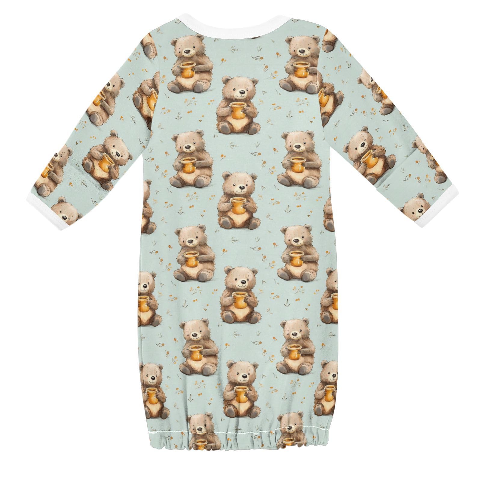 vvfelixl Brown Bear Honey Baby Gown,Baby Sleepers Gown for Boy Girls Newborn Babys Nightgown for 6-12 Months Infant Cotton Nightdress Long Sleeve
