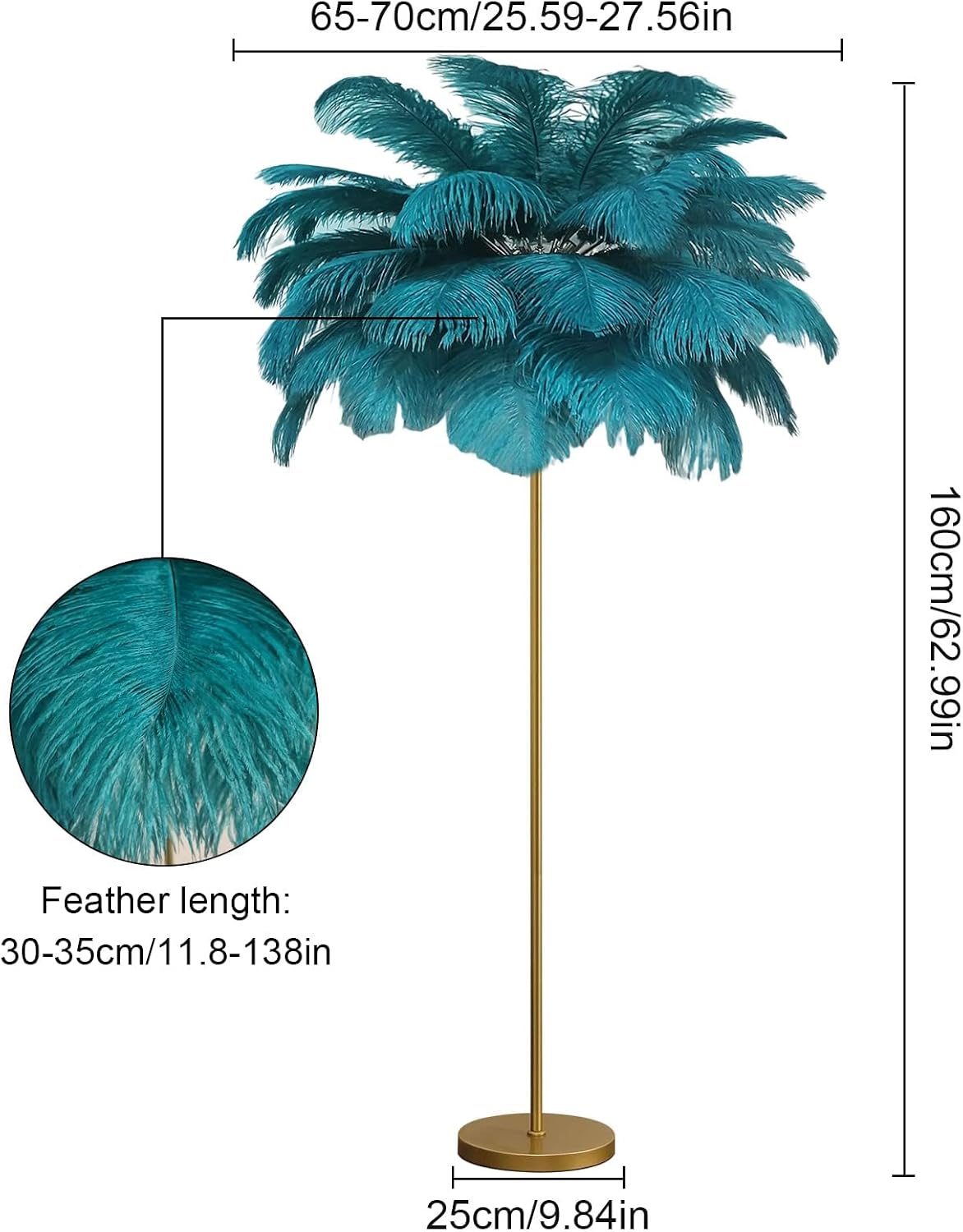 Feather Floor Lamp with Elegant Ostrich Feather Tall Lamps Farmhouse Standing Tree Lamp 3 Color Temperatures Bright LED Bulbs,Blue,Large