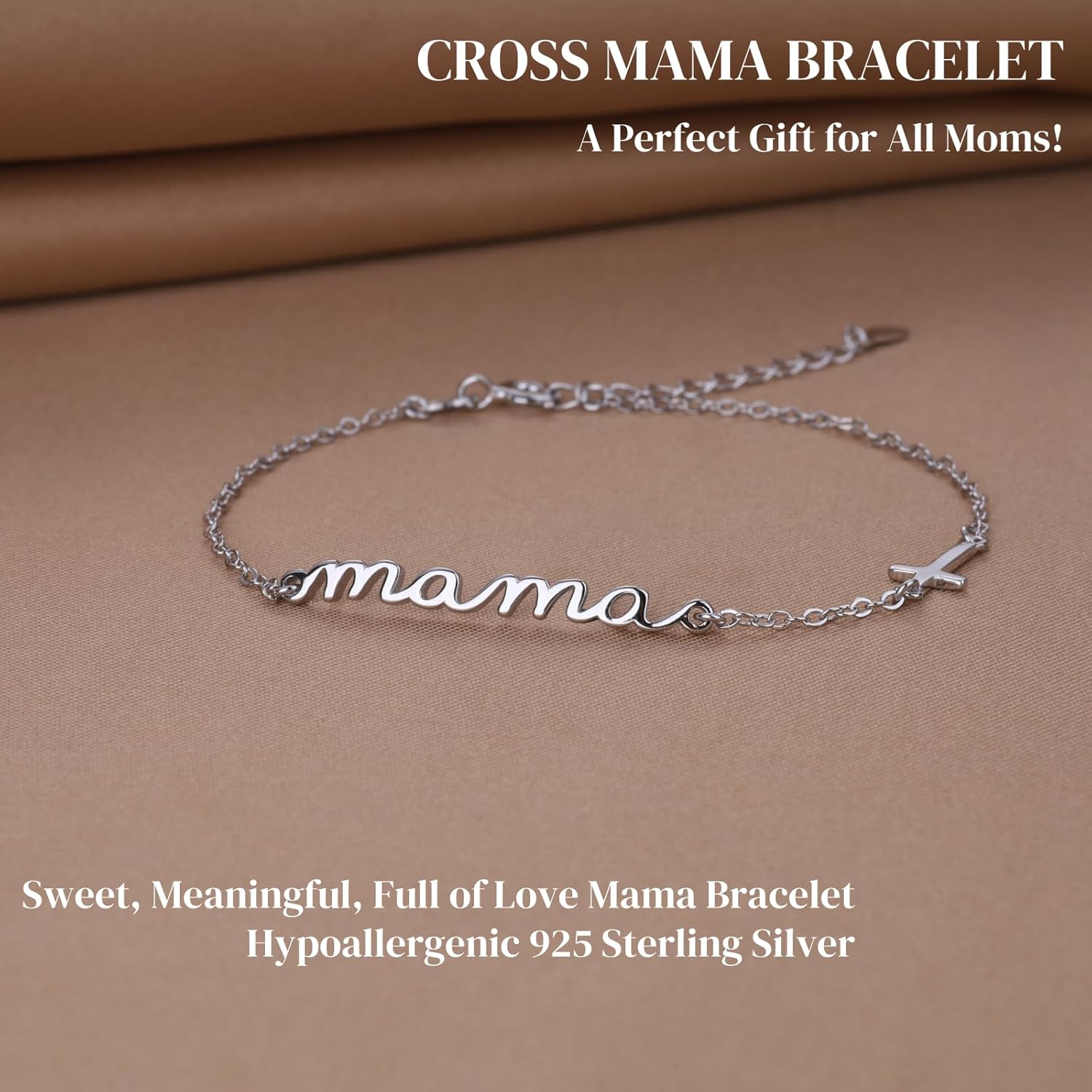 GAVU 925 Sterling Silver Jewelry Mama Bracelet for Women, Cross Bracelet for Women Gifts for Mom