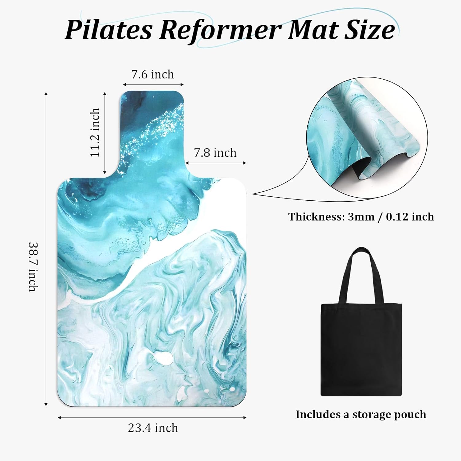 Anti-Skid Pilates Reformer Mat with Black Bag, Plush Pilates Towel Mat for Universal Machines, Packable, Moisture-Absorbing, Rapid-Dry for Home & Studio Fitness