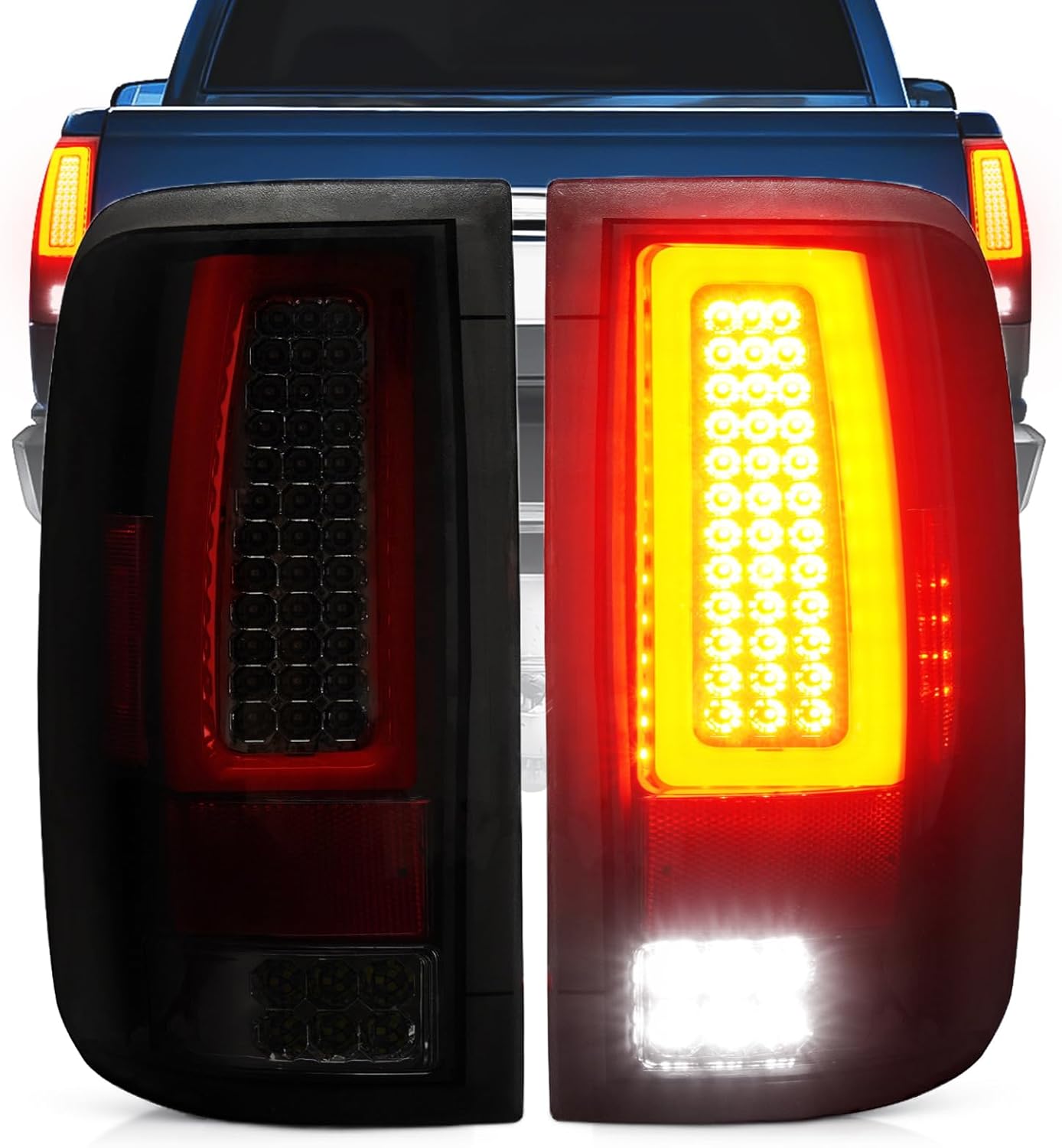 LED Tail Light Fit for Ford F-150 F150 2004-2008 [Factory Halogen Model] Fleetside Styleside, Taillight Assembly Replacement Left + Right Pair, Smoke Lens