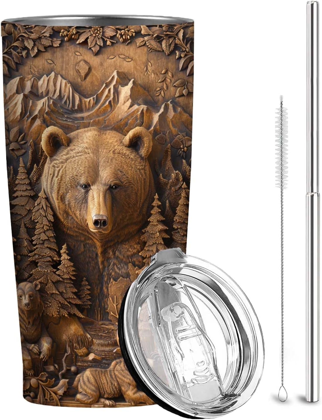 Bear Tumbler 20 oz | 3D Animal Design | Stainless Steel Travel Mug with Leak-Proof Lid and Telescopic Straw | Insulated Cup for Coffee and Tea | Birthday and Christmas Gifts for Men and Women