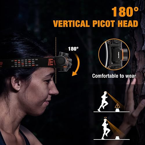 Miniatura 3 de EverBrite Linterna frontal recargable, 1000 lúmenes LED USB-C recargable con 5 modos de luz, base magnética y correa ajustable para la cabeza,