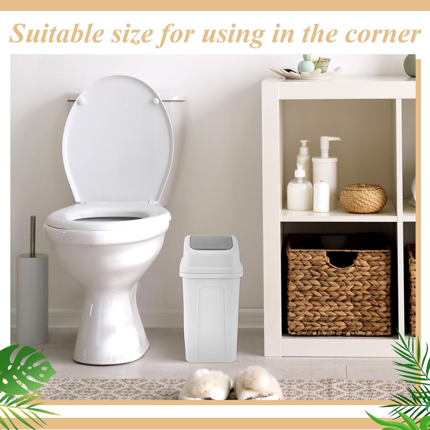 Sumind 3 Pcs 1.8 Gallon Bathroom Trash Can with Swing Lid Small Garbage Can Plastic Bathroom Trashcan Garbage Bin for Kitchen Waste Bedroom Room Outdoor (Green, Pink, Beige)