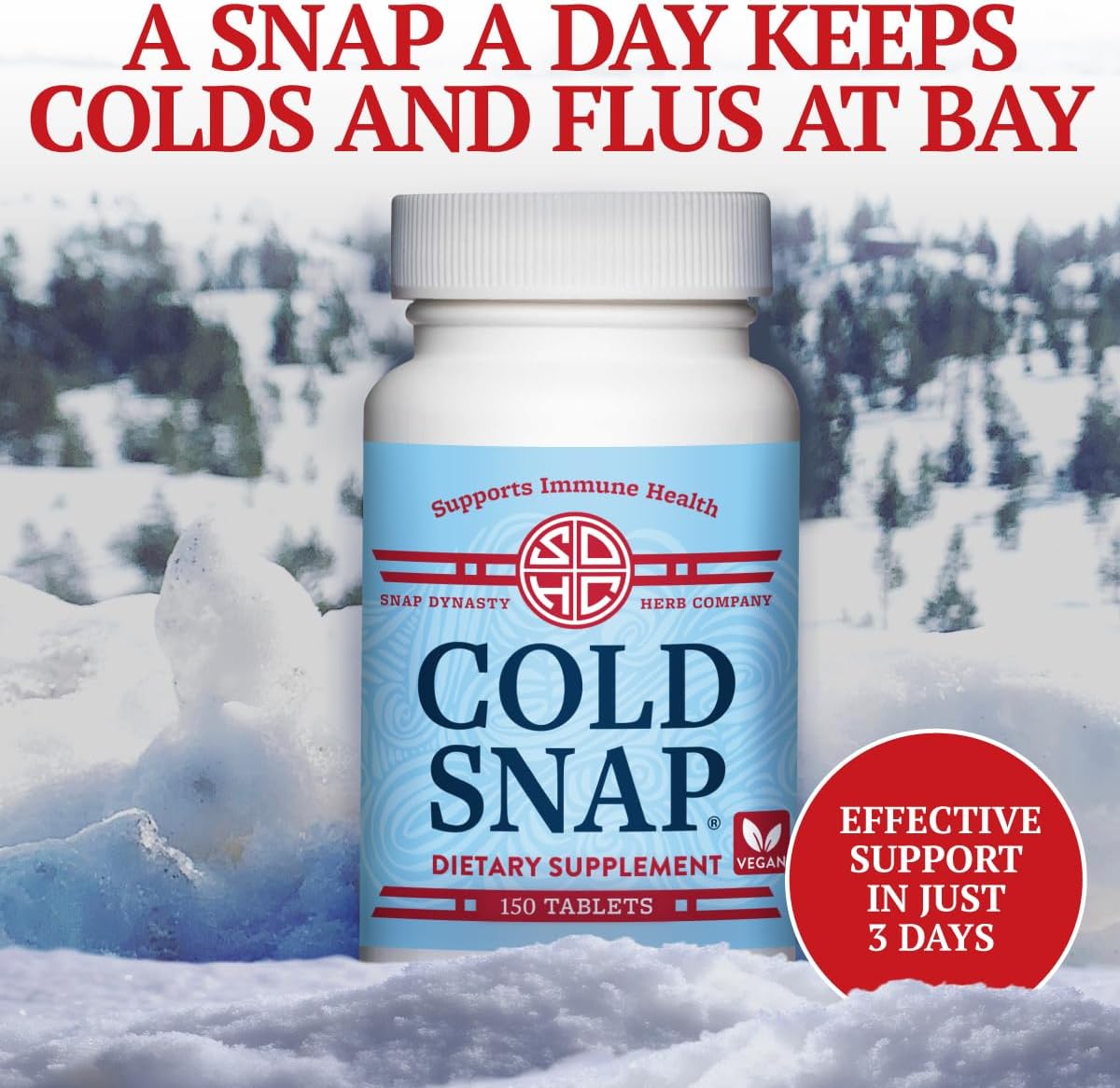 Snap Dynasty Cold Snap - 150ct Tablets, Pack of 1 - Vegan, Plant Based Comprehensive Immune Health Support for All Ages, Rapid Supplements for Cold and Flu Support, No Contraindications