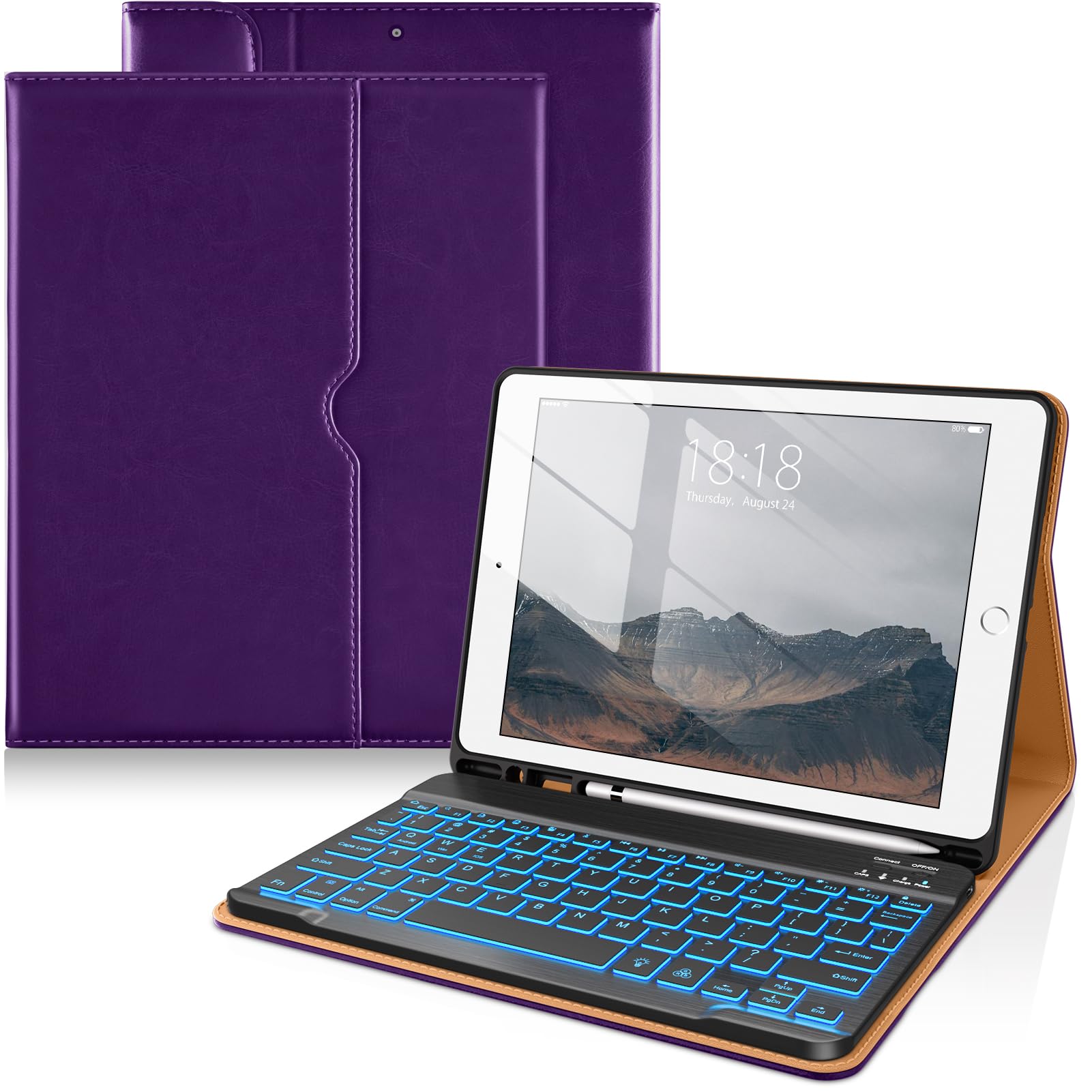 DTTO for iPad 9th/8th/7th Generation Case with Keyboard, Dark Purple
