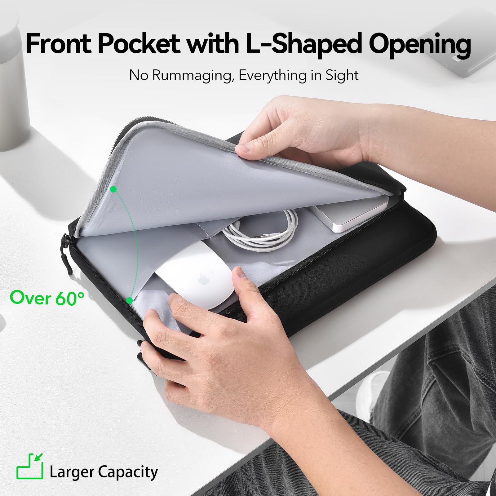 13 Zoll Kombipaket Laptoptasche Hülle für MacBook Air 13/13.6 M5/M4/M3/M2/M1, MacBook Neo 13,MacBook Pro 13.3 & 13" Surface HP Lenovo,Wasserabweisende Schutzhülle mit L-förmigem Vorderfach
