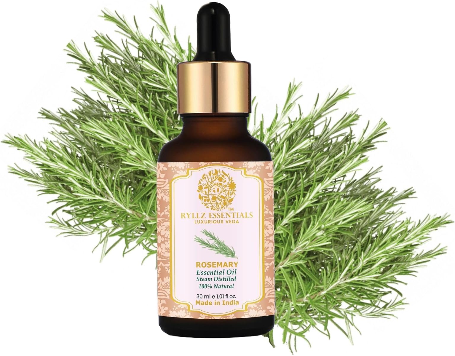 RYLLZ ESSENTIALS Rosemary Essential Oil 30ml | For Quick Hair Growth, Hair Fall Control, Dandruff, Shiny Soft, Nourishment & Skin Care | Salvia Rosmarinus | 100% Pure & Natural | Undiluted & Steam Distilled | 30ml