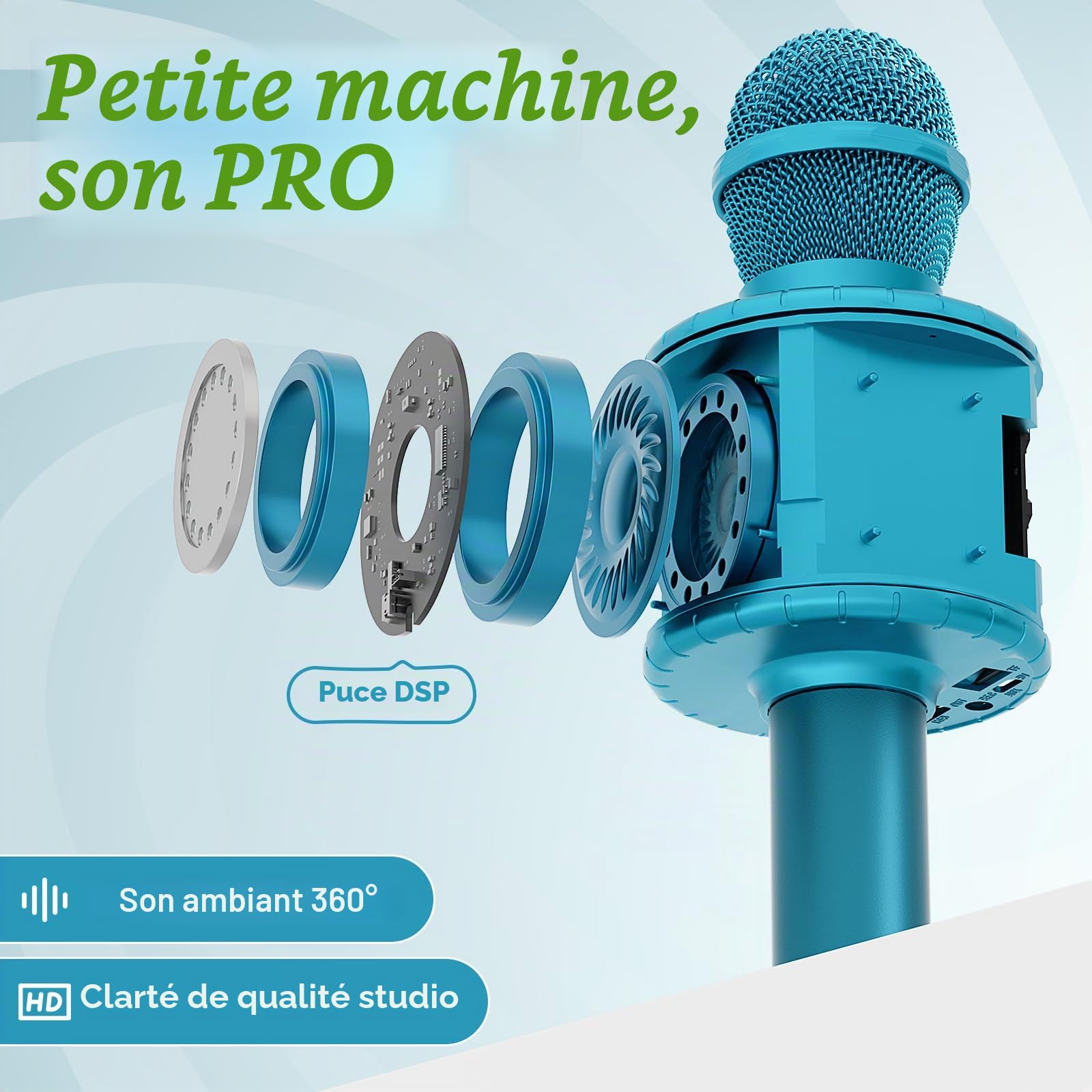 Cefa Toys - Microphone karaoké Bluetooth 7 en 1, Microphone stéréo sans Fil avec interprétation vocale, Distorsion vocale, mixeur, Compatible avec Spotify, Youtube et Applications de karaoké