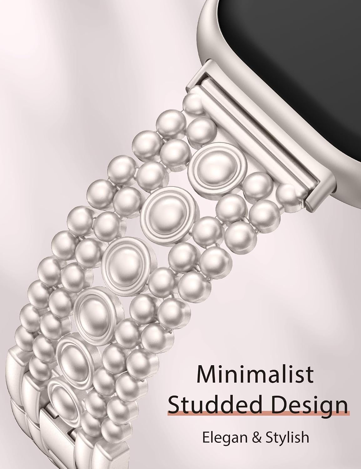 Minyee Metal Bands Compatible with Fitbit Sense 2/Versa 4/Versa 3/Sense Bands Women, Pretty Dressy Stainless Steel Metal Dual Tone Adjustable Round Studded Link Bracelet Replacement Strap for Versa 4 image 2
