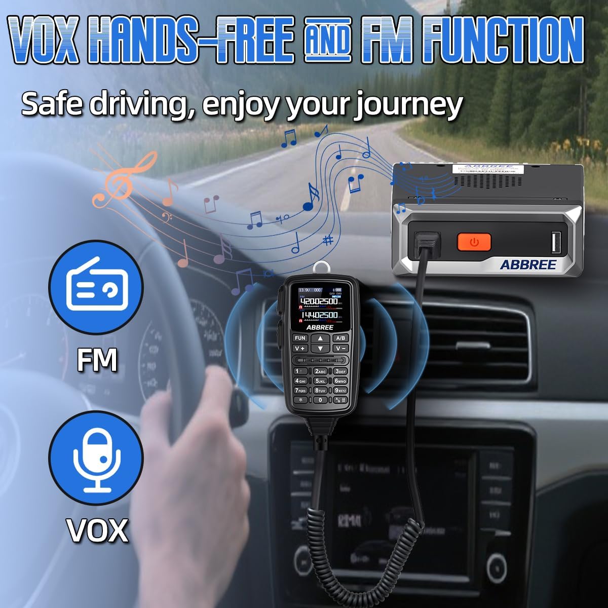 ABBREE Mobile Ham Radio 30W GPS Dual Band 136-174MHZ/400-480MHZ NOAA VHF/UHF Long Range Base Station Two Way Radio with Speaker Mic,Air Band,Dual PTT,DTMF,500Channels for Car Vehicle Radios