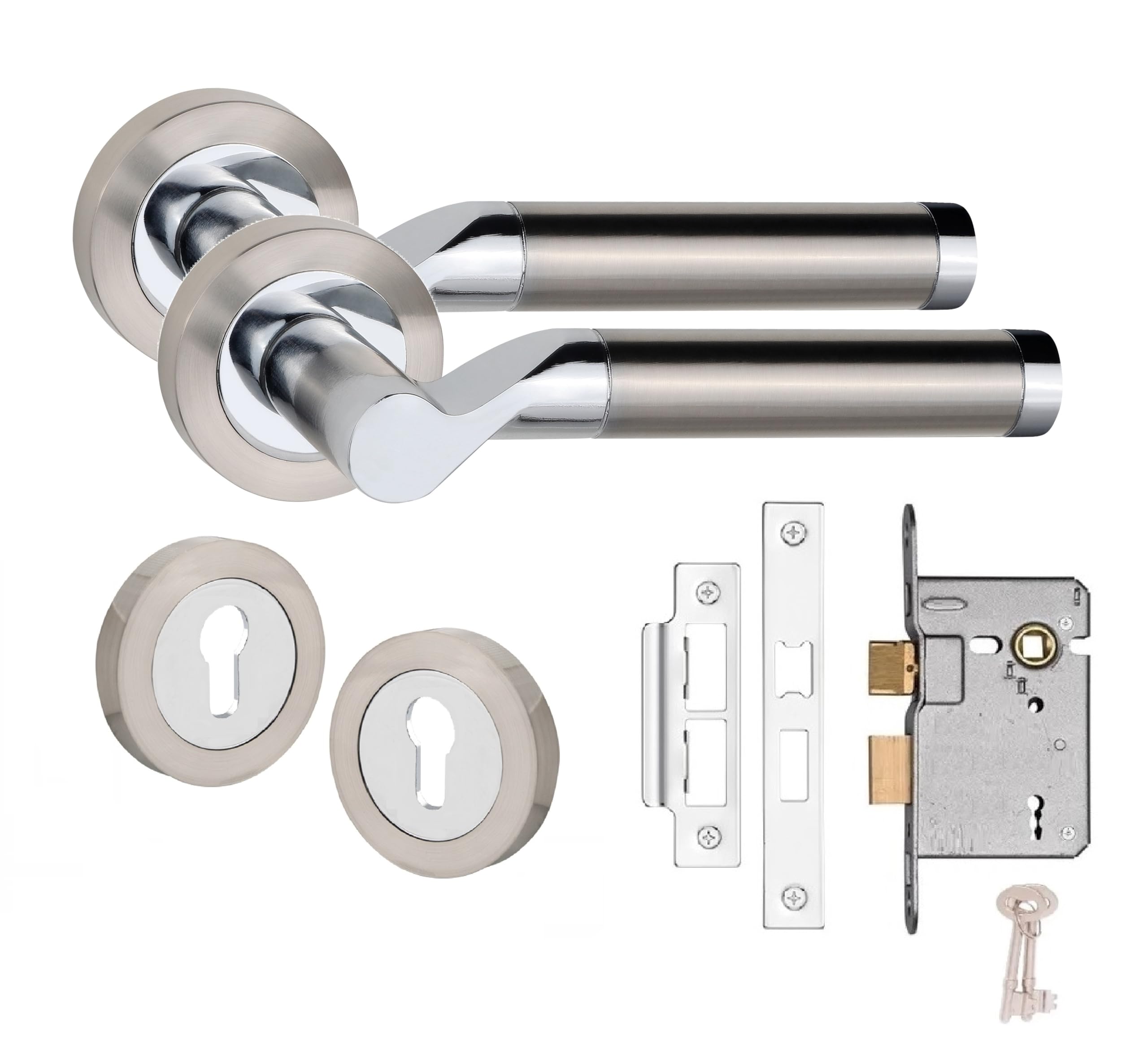 Golden Grace Titan Satin Nickel And Polished Chrome Door Handle Pair