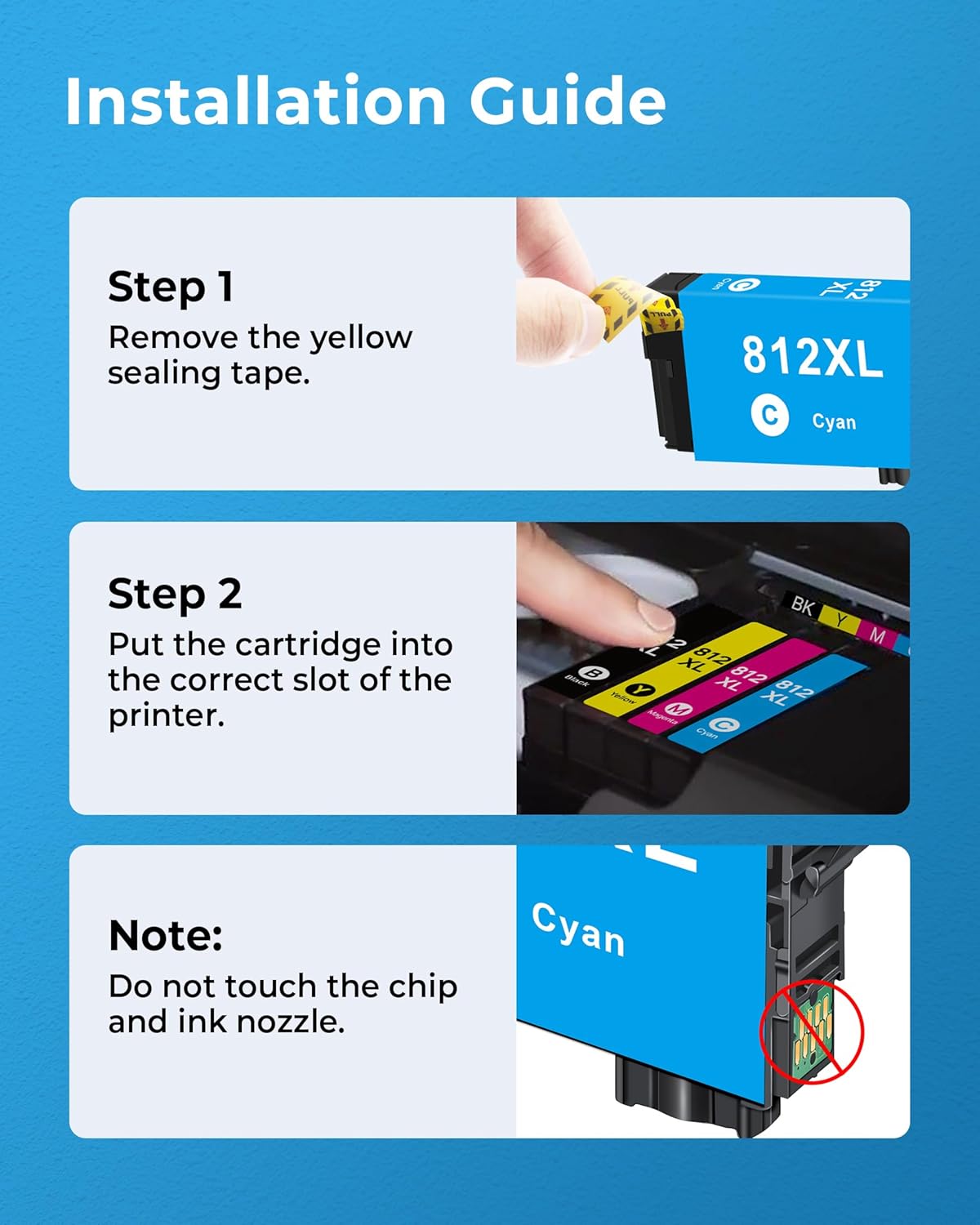Remanufactured 812XL New Upgraded Chips Ink Cartridges Replacement for Epson 812 XL T812XL 812 Ink Cartridge to Use with Workforce Pro WF-7820 WF-7840 WF-7310 EC-C7000 Printer (BCMY, 4 Pack)