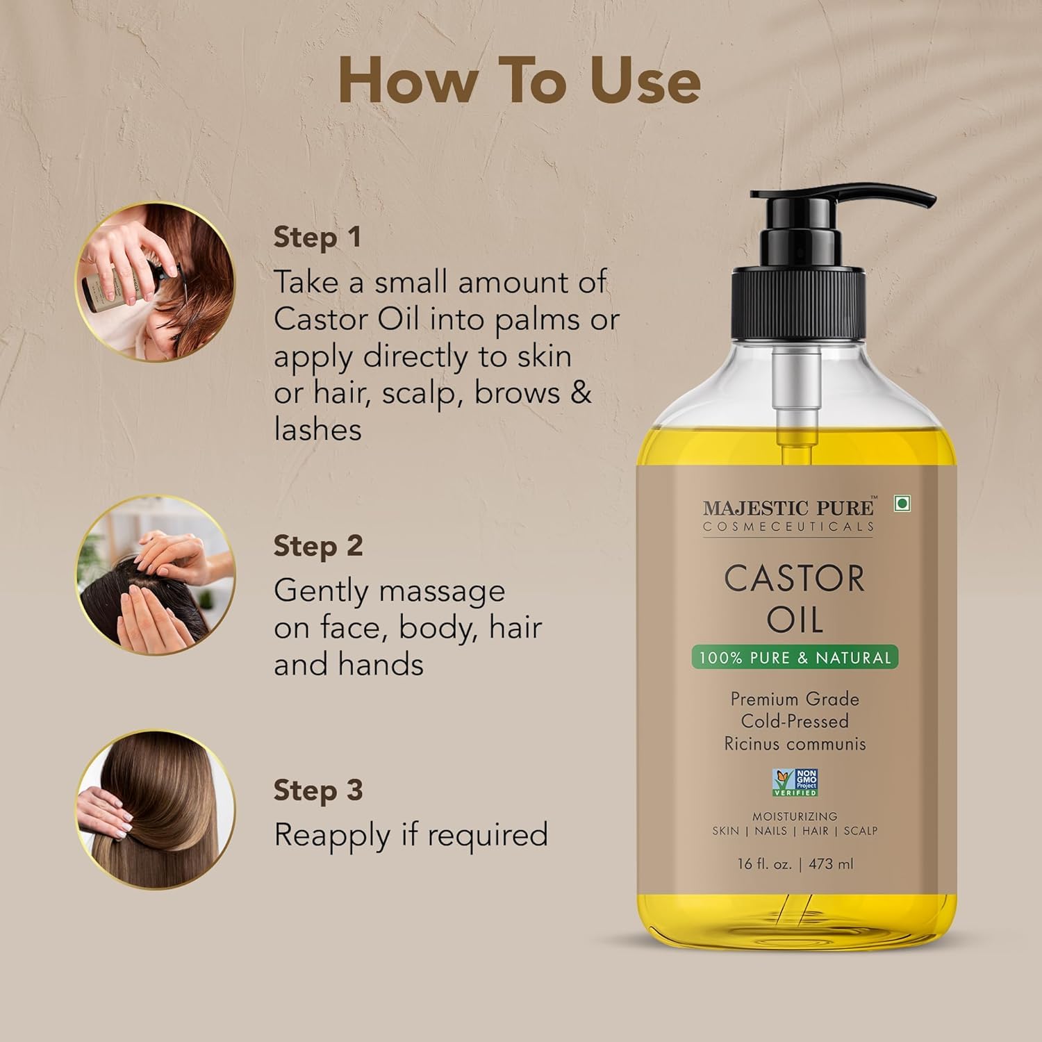 Majestic Pure Castor Oil - 100% Pure & Natural - Premium Grade, Cold Pressed, Hexane Free - Hair, Eyelashes, Eyebrows, Nails - Moisturizing & Nourishing - 16 Fl Oz - Image 7