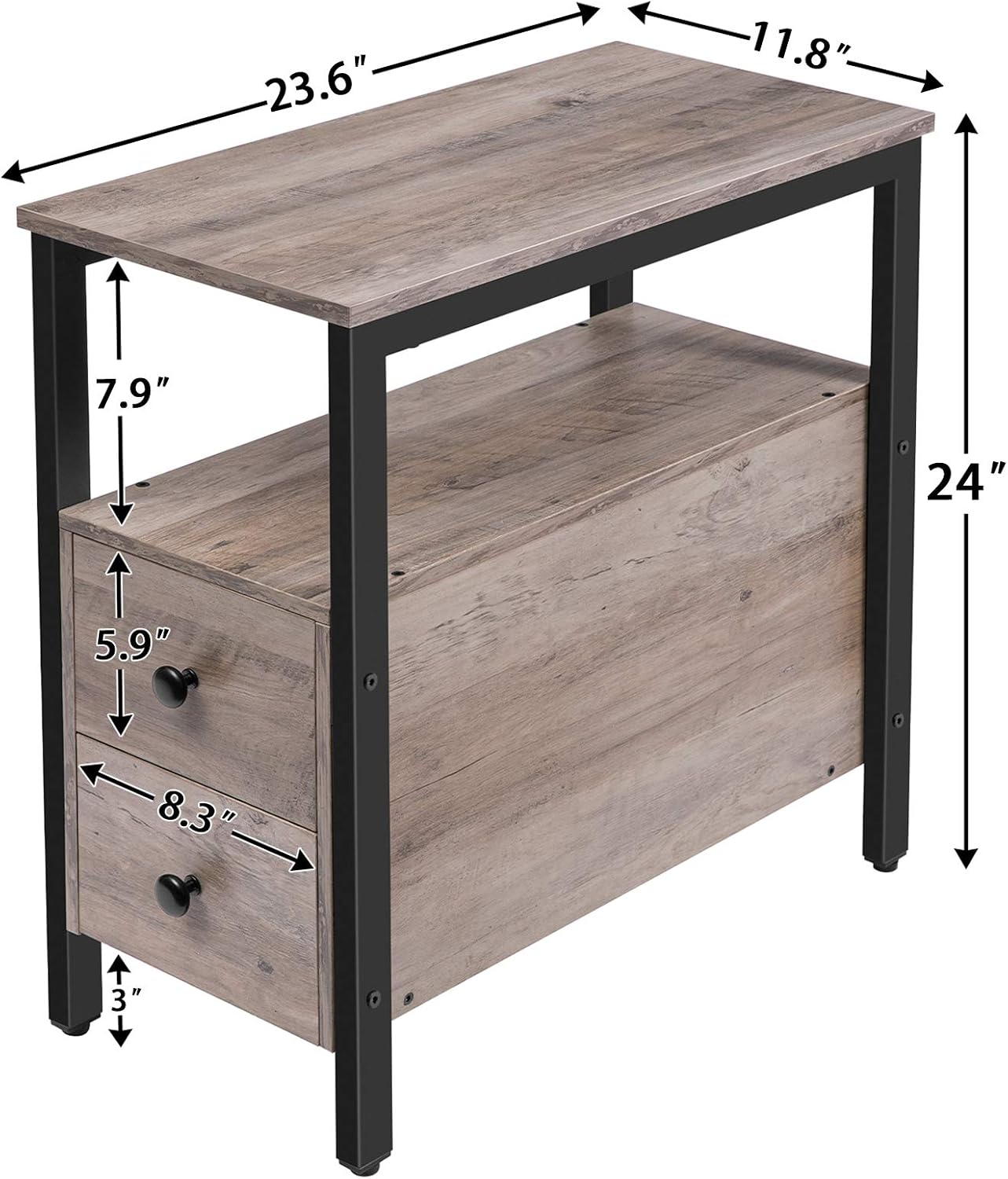 HOOBRO End Table, Set of 2, Recliner Side Table with 2 Drawer and Open Shelf, Narrow Nightstand for Small Space, in Living Room, Bedroom, Wood Look Accent Table, Greige and Black BG54BZP201G1