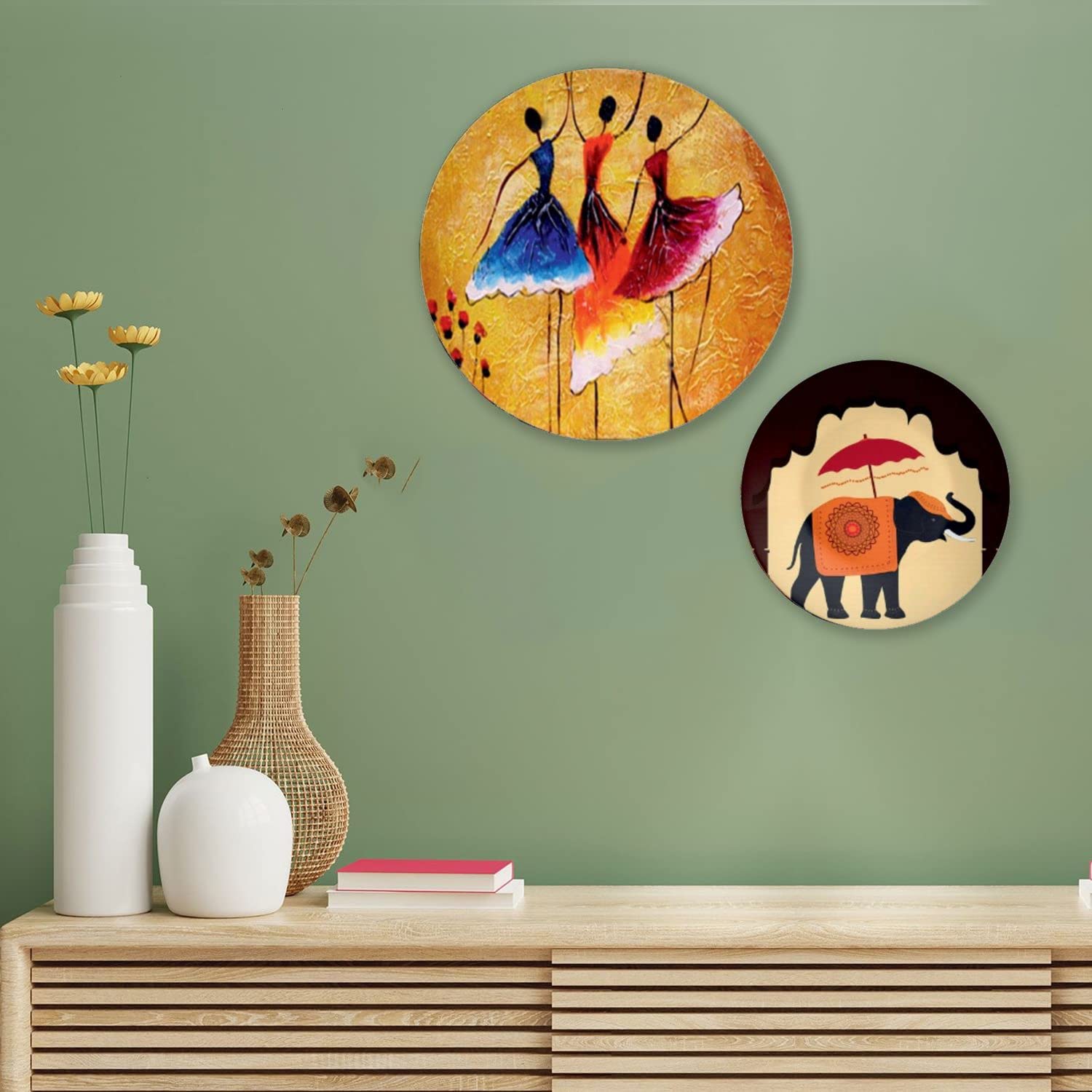 Buy SAKSHI(DECOR) home decoration hanging metal wall plates set of 2